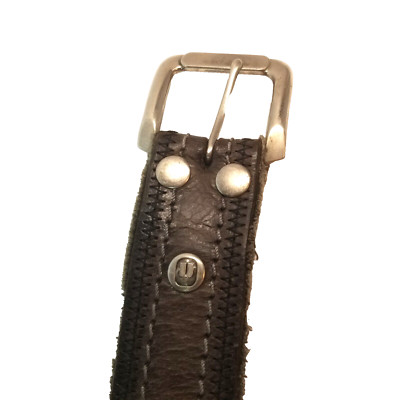 Brown Leather and Canvas Raw Edges Silver Buckle 36''-40'' Unknown Symbol Brand