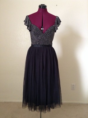 NWT Needle & Thread $279 'Swan' Embellished Tulle Dress*Black*Sz 6 US