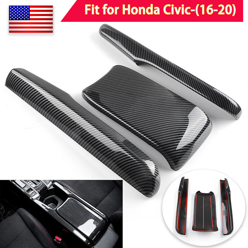 Carbon Style For Honda Civic 2016-2021 Armrest Box Cover Center Console Overlay
