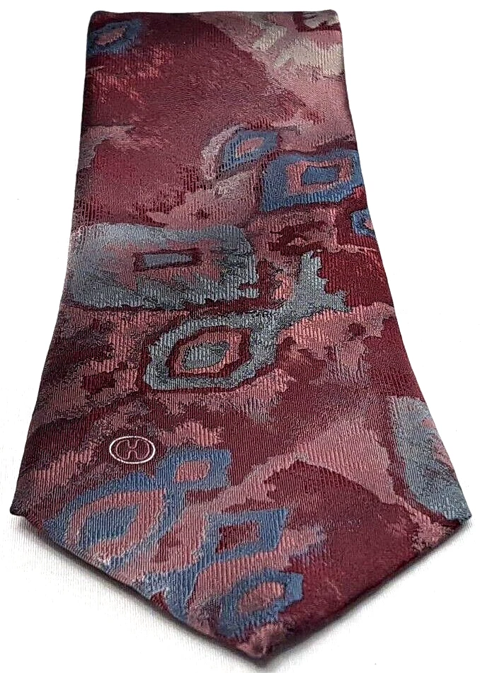 Corbata ancha de poliéster Halston III gris granate pintura geométrica oficina comercial Foto 2 de 4