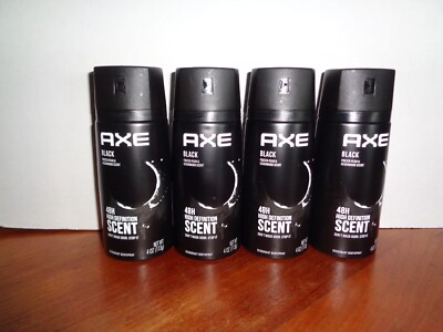 Lot of 4 Cans Axe for Men Black All Day Fresh Deodorant Body Spray 4oz Each