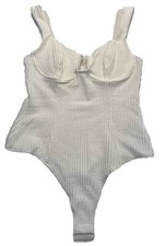 Astr The Label Aria White Bustier Bodysuit L Ribbed Sweetheart Thong Romance