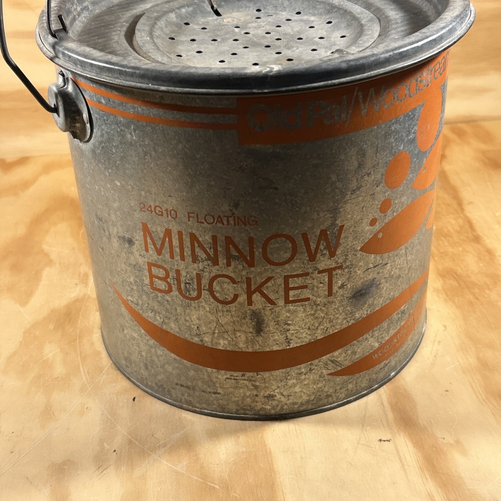 Vintage OLD PAL/WOODSTREAM Galvanized Floating MINNOW BUCKET Pail eBay