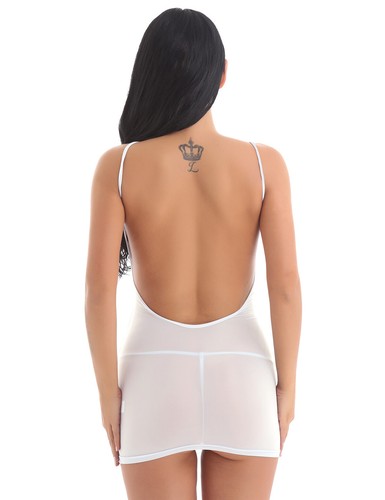 Women Backless Full Slips Sheer Mini Dress Sexy Straps Slim Bodycon Party Dress - Picture 6 of 27