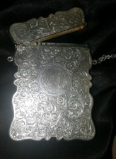 SALE. Rare 1901 Birmingham William Oliver Sterling Visiting Card Case w Chain