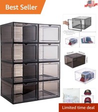 8-Pack Clear Stackable Baseball Cap Organizer with Magnetic Door - XL Black