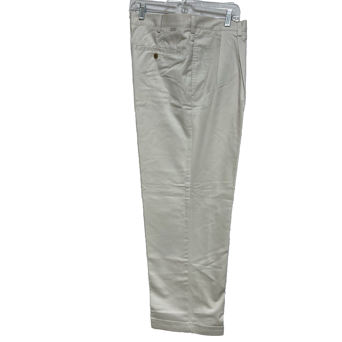 IZOD Mens Pants 36x30 Pleated Cuffed Dress Slacks Ivory Khaki Business  Casual