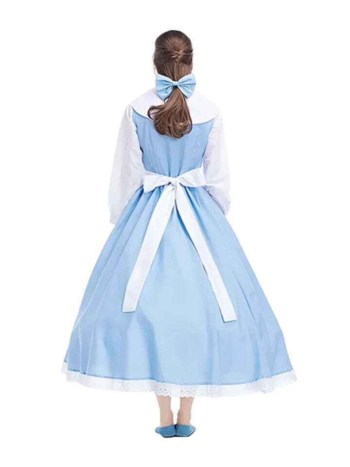 VEECOOCOS Prinses Belle Cosplay Kostuum Belle Village Jurk Dames Blauwe