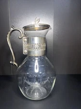 Vintage Corning Inc. Glass and Silver Pitcher Carafe Heat Resistant Glass W/ Lid