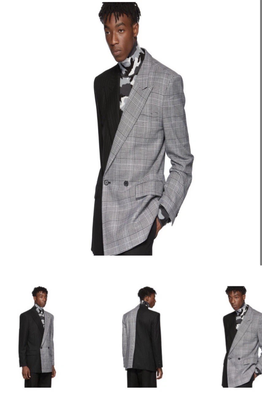 JUUN.J Split Blazer Half Plaid Half Pinstripe Dec… - image 5