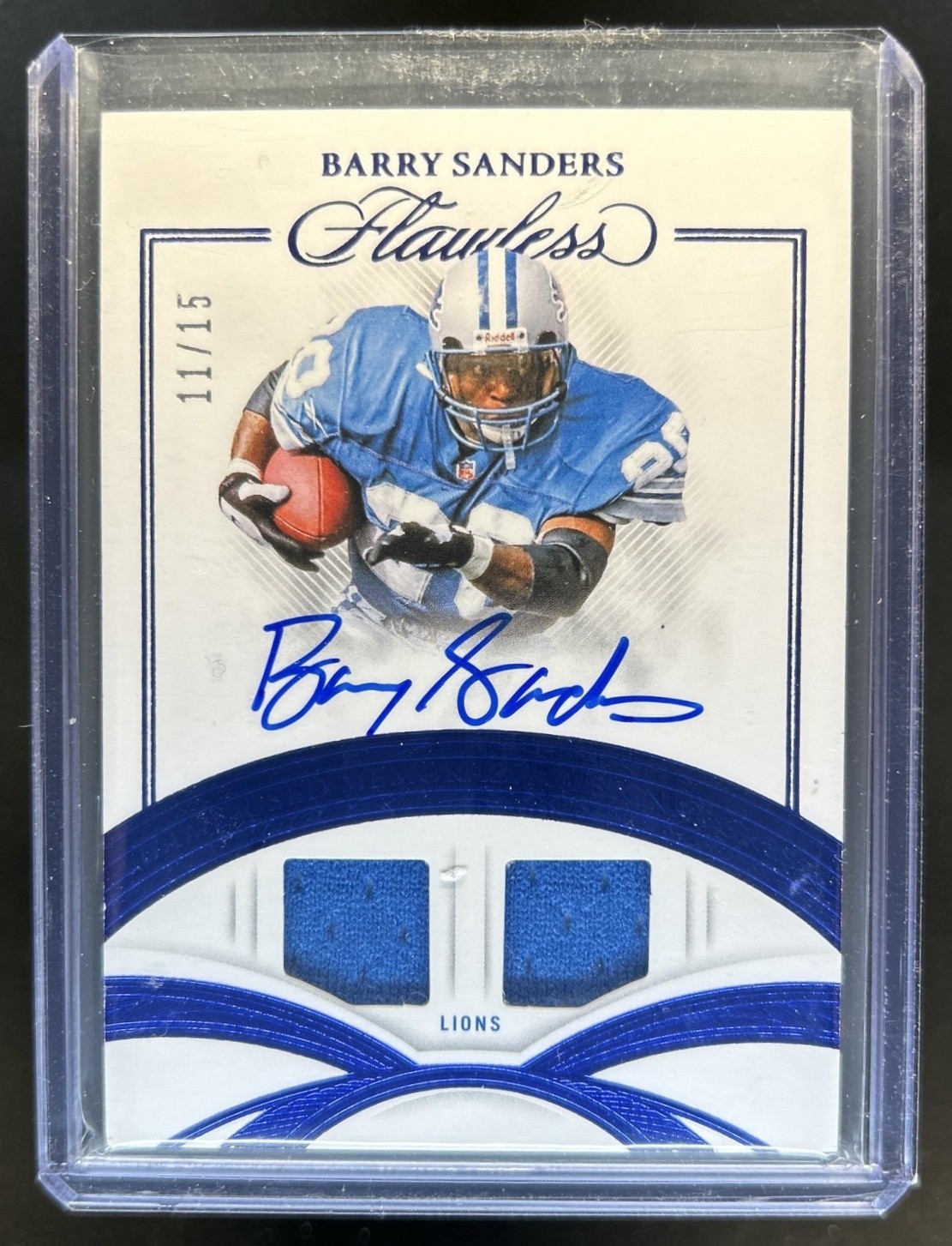 2025 Flawless Barry Sanders Game Used Signatures Jersey Sapphire Auto #/15