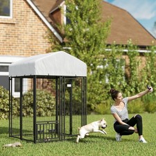 Dog Kennel with Rotating  Adjustable Bowls, 3.9' x 3.9' x 6'