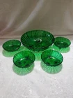 VTG. ANCHOR HOCKING FOREST GREEN BURPLE 3-TOED BERRY BOWL SET (5) FRUIT, DESSERT