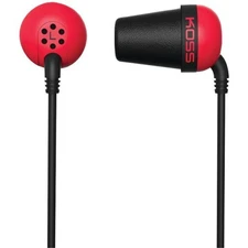 Koss Plug Earbud Noise Isolating Headphones with Memory Foam Cushions, Red
