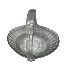 Vintage Tiara Indiana Glass Basket Bowl Ruffled with Folding Handle Candy Dish