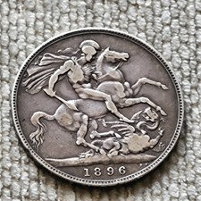 Antique 1896 British Queen Victoria LX sterling silver Crown coin