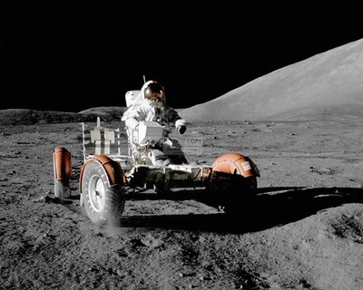 APOLLO 17 ASTRONAUT GENE CERNAN DRIVES LUNAR ROVING VEHICLE  8.5x11  PHOTO