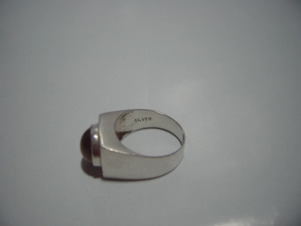 Anillo ojo de tigre genuino inusual plata maciza - hecho a mano - talla L - calidad Foto 4 de 4