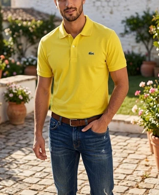 Polo Lacoste 🐊 Classic Vintage Collector Retro 90s Y2K Mesh Polo Shirt/ Jaune 6 - Photo 1/4