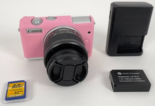 Canon EOS M200 White 24.1 MP Mirrorless Camera 15-45mm 32GB Card Pink Sleeve