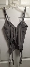 VTG Gray Sequin Bustier 36B Boned Garters Underwired Adjust Straps Hook & Eye