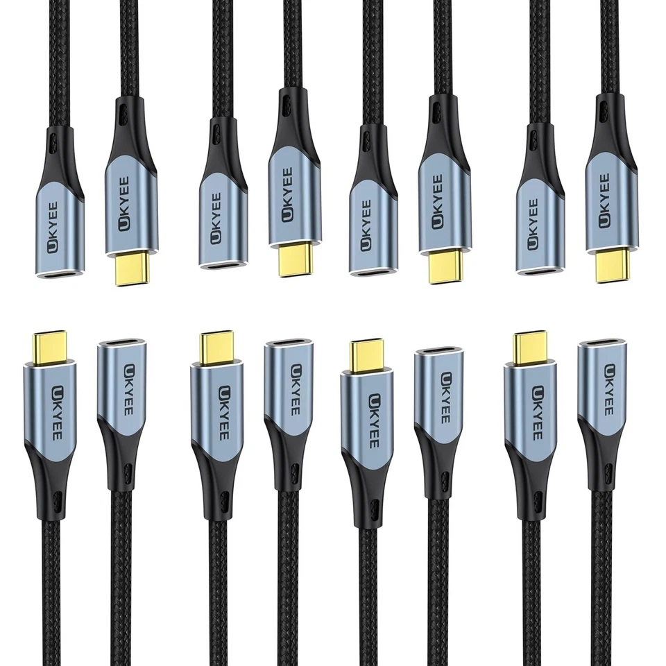 Durable Nylon Braided USB C Extension Cable 3.3Ft - Gold Connector, 10-Pack - Image 3 of 4
