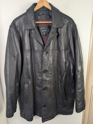 Claiborne Men's XL Black Lambskin Coat Pea Coat Leather Winter Jacket Button