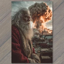 Art Print Santa Watching Explosion Dramatic Christmas Apocalypse Holiday Card