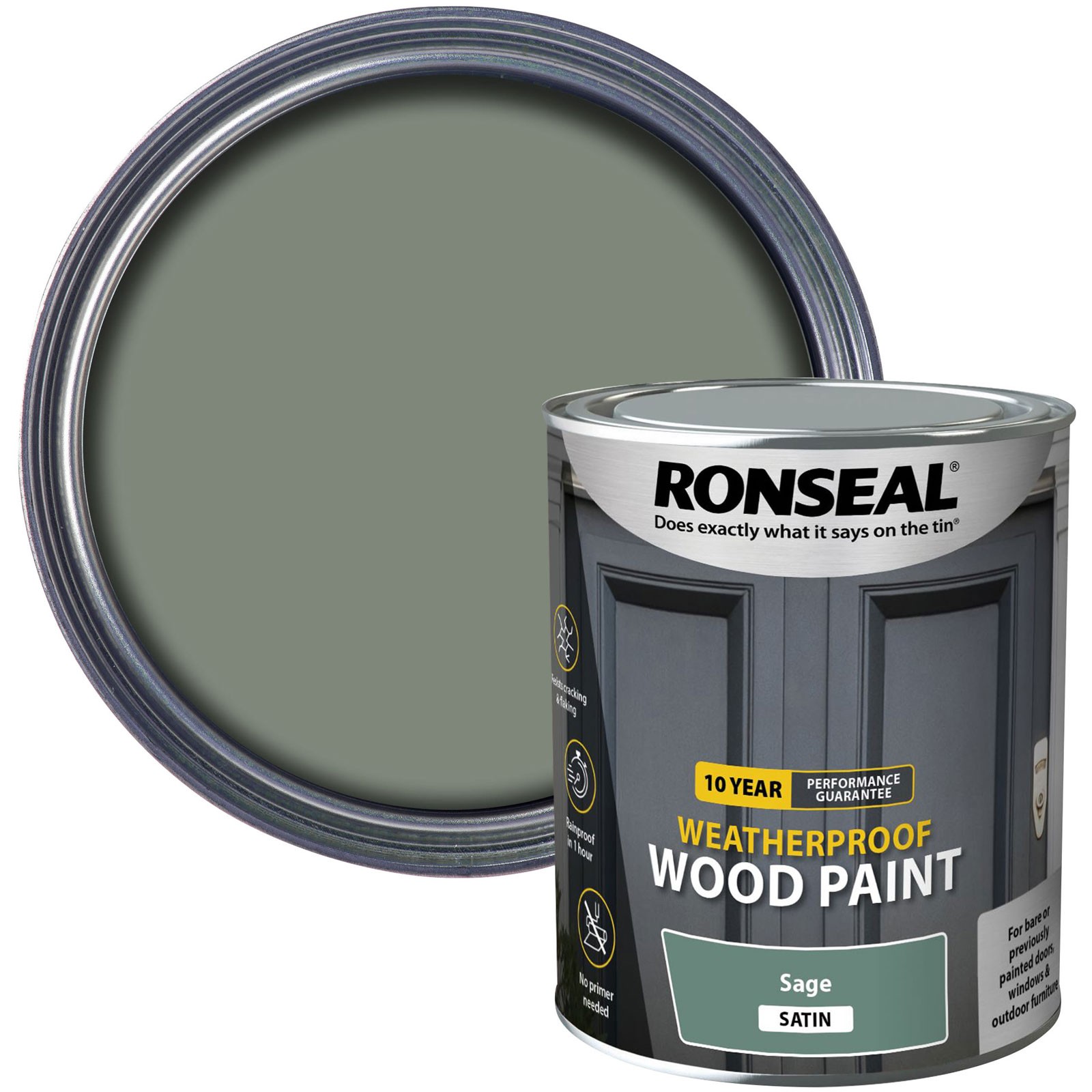 Ronseal 10 Year Weatherproof Wood Paint Sage Satin 750ml