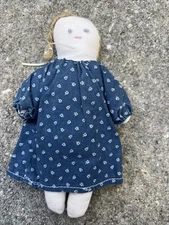 Handmade Antique Folk Art Rag  Cloth Doll With Patterned Dress