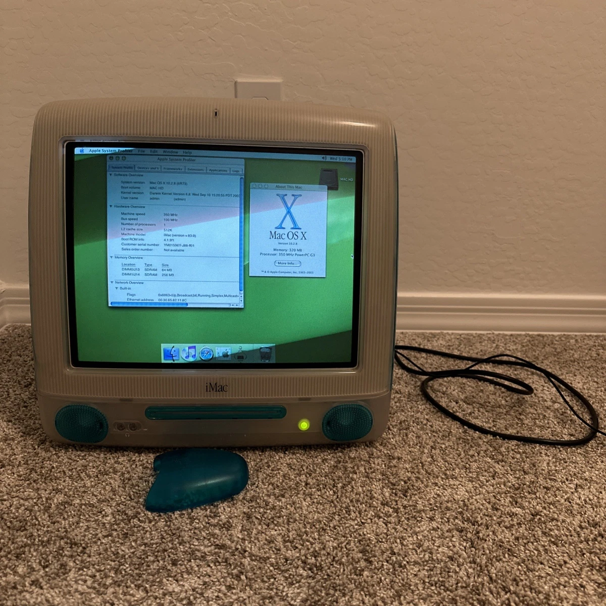 Apple iMac G3 Blueberry 350MHz M5521 64MB RAM All-in-One Computer