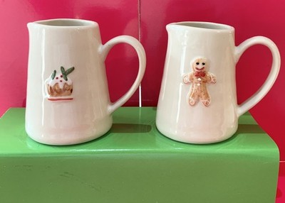 2 x Gisela Graham~Weihnachten~Steinzeug~Minikrüge~Lebkuchenmann & Weihnachtspudding