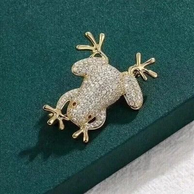 1.80Ct Round Cut Real Moissanite Frog Charm Brooch Pin 14k Two Tone Gold Plated
