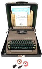 Vintage Smith-Corona Clipper Tan and Green Typewriter with Case and Manual thumbnail