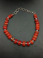 Red Coral Cabochone And White Coral Beads Bracelet Natural Coral Bracelet