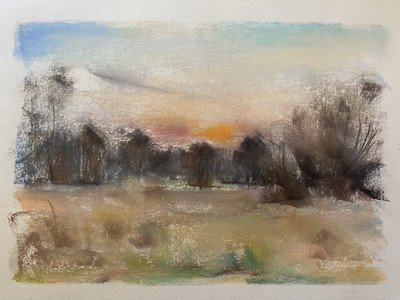Franz Ehmke 1928 - 2018 Berlin Pastel Twilight At The Field With View Of Forest