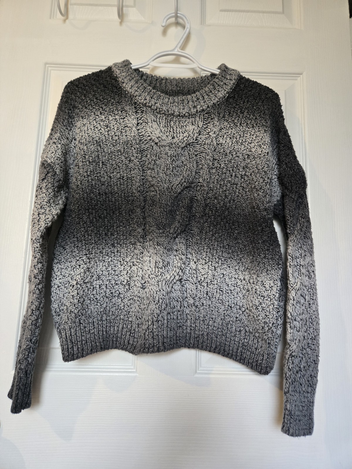 Roots Cable Knit Pullover Sweater Black & Grey Ombre Gradient Womens Size XSMALL
