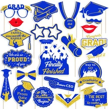 2026 Graduation Photo Booth Props, Blue Gold Graduation Photo Booth Prop, Fun...