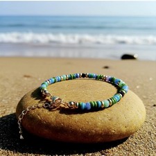 Natural Gemstone Beaded Multicolor Blue Green Bracelet Bohemian Beach Jewelry