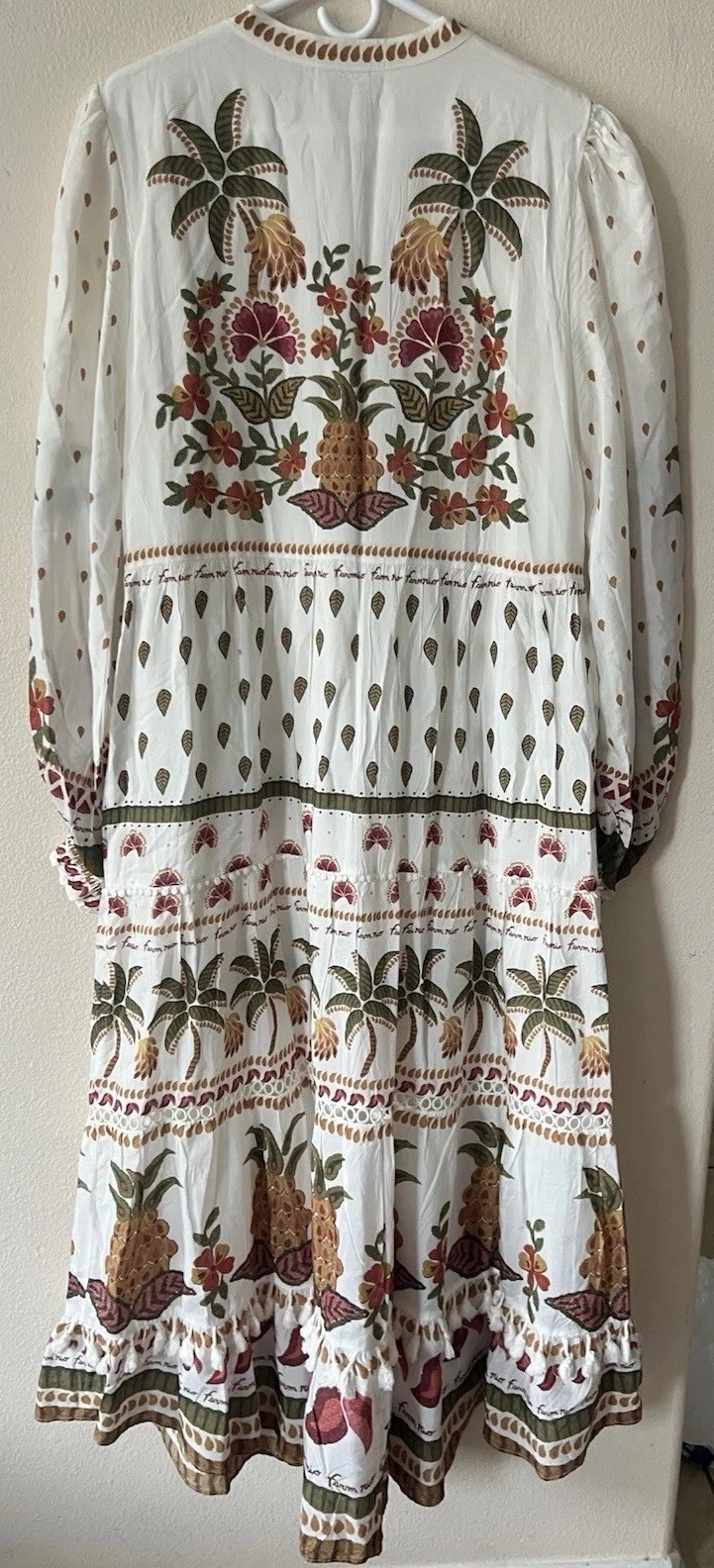 OFF WHITE Abito maxi a strati nuovo con etichette Farm Rio Off White Made in Brazil ricamato perline tg XL