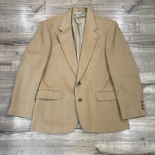 Vintage 100 Camel Hair Tan 2 Button Blazer Jacket Coat 80s USA Preppy VTG