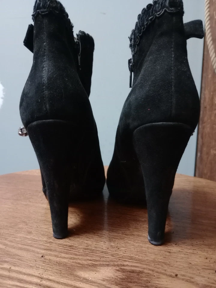 Hale Bob Black Suede Ankle Boots, Bling, Zip Up, 8 - Image 4 of 4