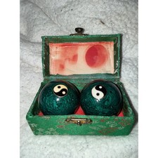 Vintage Green Yin Yang Baoding Balls Stress Relief Massage Set With Case