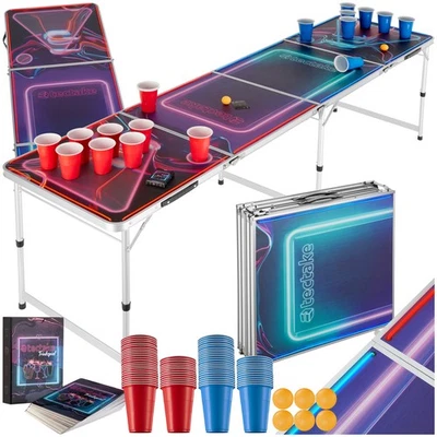 TECTAKE Beer Pong Table LED Drinks Cup Set Game Tournament Table Party Drinking Games