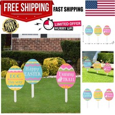 Easter Yard Signs Decorations Outdoor 15" H 3 Pack Happy Easter Egg Yard Stak...