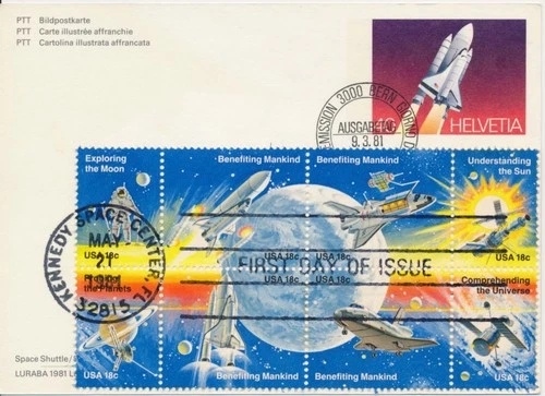 #1919a Space Achievement & Shuttle Switzerland combo Postalcard First Day cover