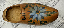 Vintage Dutch Wooden Clog Shoe Holland Souvenir Hand Painted Blue Flower 5.5"