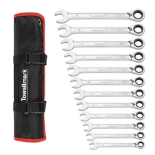 12 Pieces Wrench Set, Reversible Ratcheting Combination Standard Set Metric 8...