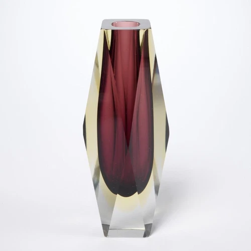 Vintage Luigi Mandruzzato Murano Art Glass Vase Faceted Gem Prism Luminous 7"