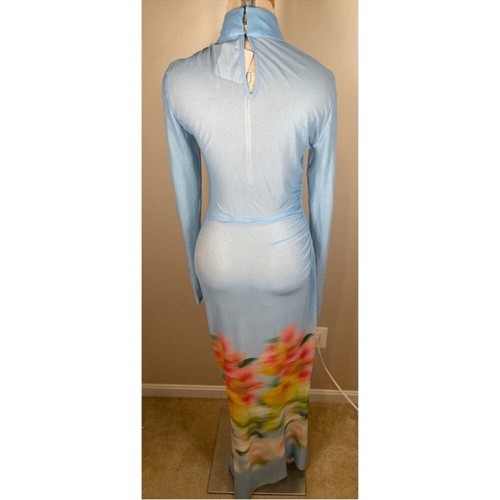 Sau Lee Kendra Mesh Sheer Blurred Floral Long Sleeve Blue Maxi Dress Size 0 - Picture 13 of 15